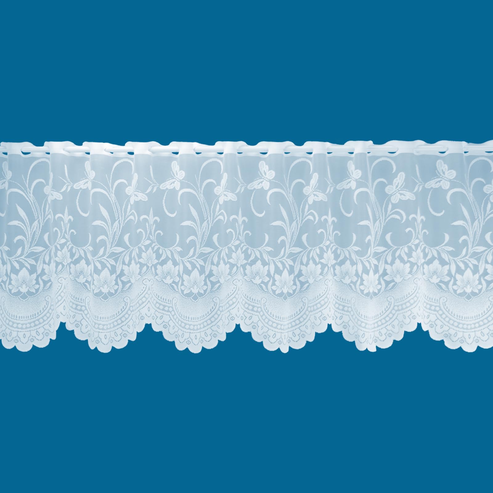 Butterfly Floral Trailing Leaf Pattern Cafe Net Curtains In White - Sold By The Metre (Drop: 60cm (24"))