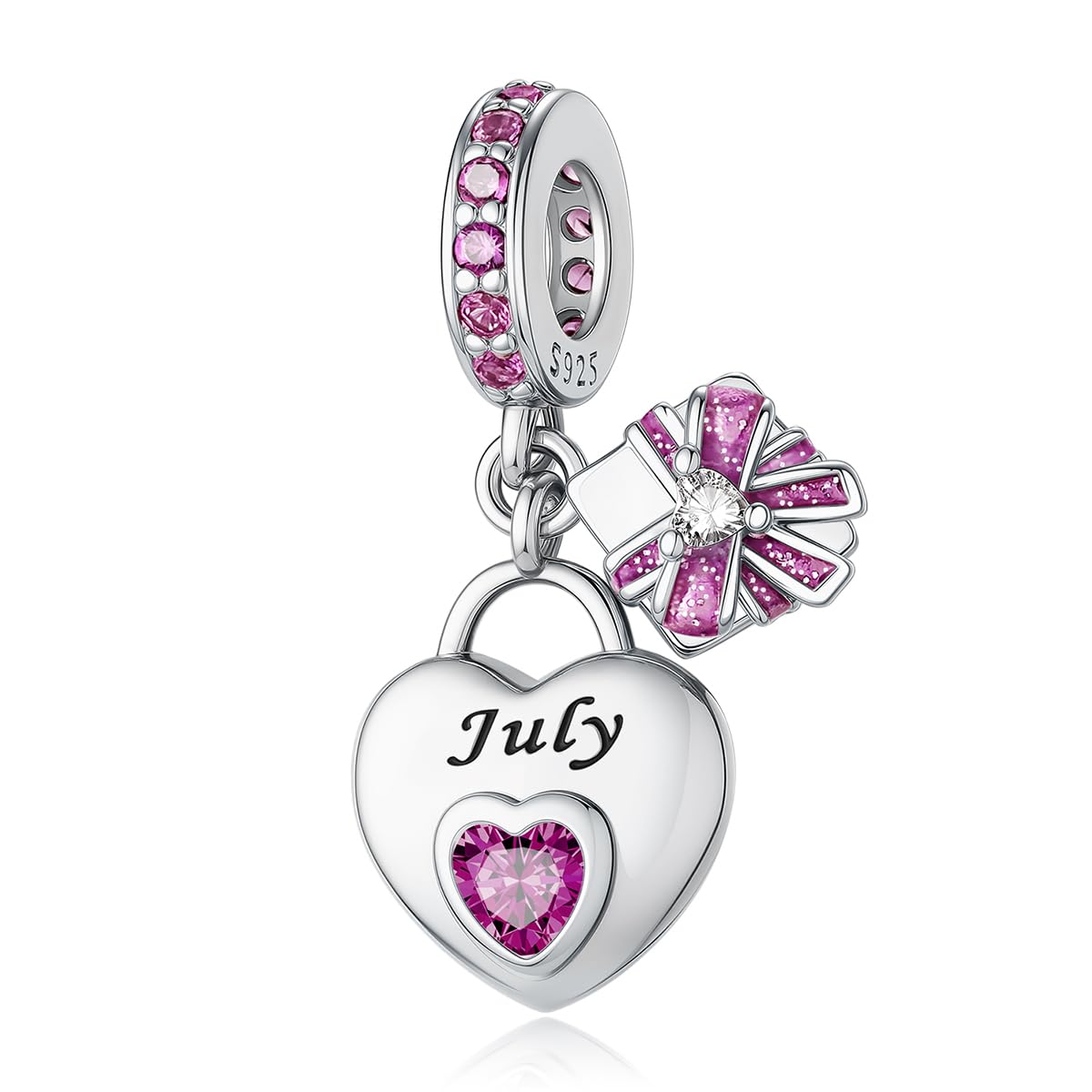 HappyStar 925 Sterling Silber Herz Zirkonia Geburtsstein Charm Anhänger für Geburtstag Personalisiertes Geschenk Bead Charms für Damen kompatibel Pandora Armbänder Geburtstag Valentinstag