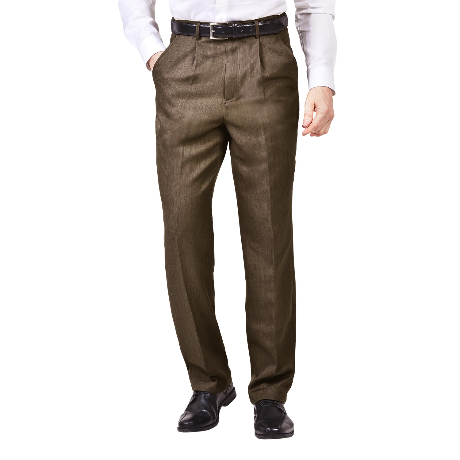 James Holton Mens Stretch Waist Trousers Smart Comfortable Hidden Elasticated Brown 34 Waist and 29 Leg Length