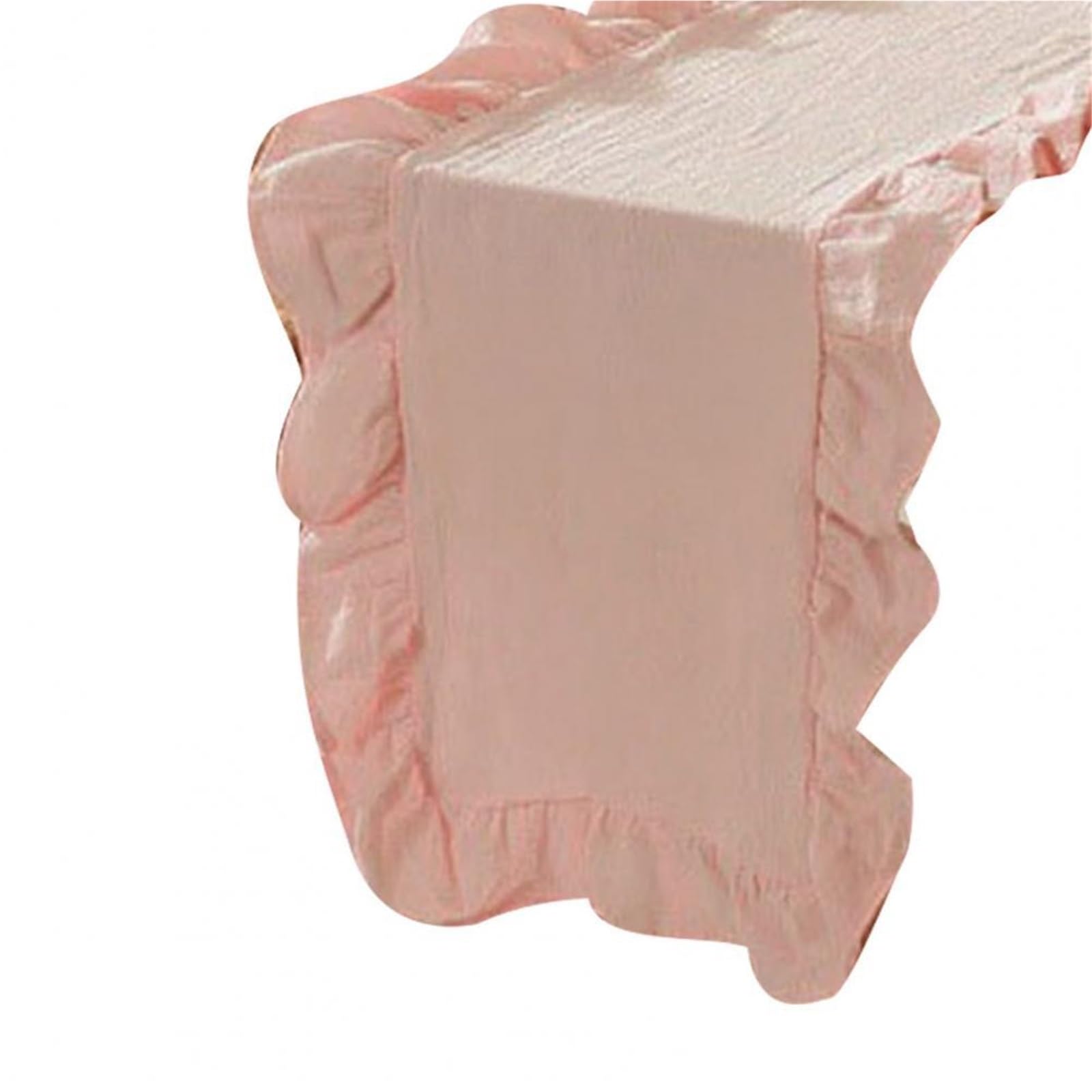 Ruffle Table Runner Dining Table Accessory Runner with Scalloped Edge Washable Rustic Farmhouse Decoration Cotton Flounces(Pink,35*180cm)