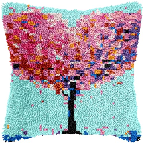 Image of Anurjah Latch Hook Pillow Kits for Adults, Crochet Kit for Beginners 17x17inch Home Decor Pillow Cover Making Kit with Crochet Tool ＆ Precut Yarns and Coded Canvas Christmax Halloween Craft Gifts