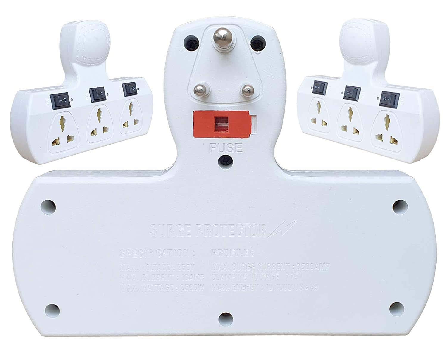 AMBERT| 3-Switch 3-Socket multiplug Direct plugin Board with Surge Protection Universal Socket