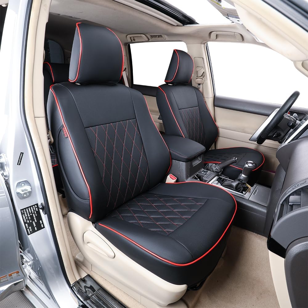 EKR 4runner Seat Covers Full Set 5 Seats 2025 2026,Car Seat Cover for Toyota 4 Runner,Leather Seat Covers for Cars,Automotive Seat Covers,Car Seat Protector Cushion Waterproof(Black with Red Piping)