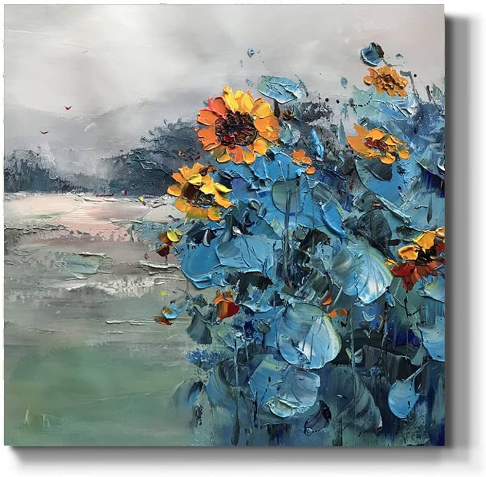 Sunflower Painting Original Art Oil On Canvas Floral Abstract