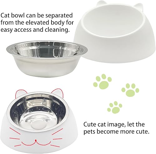 Miniatura 6 de Hamiledyi Cuencos elevados para gatos, 4 cuencos inclinados de acero inoxidable 15 elevados, a prueba de derrames, antivómitos, desmontables para