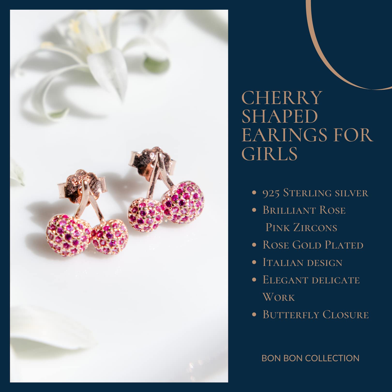 Tiramisu | Orecchini Cuore Rosa/Zirconi/Ciliegie/Albero Vita+Perla Nera/Luna+Stella/Pesce+Gatto/Stella Marina | Gioiello Piccolo Bambina Regalo | 925 Argento Sterling Placcato Oro Rosa | Senza Nichel