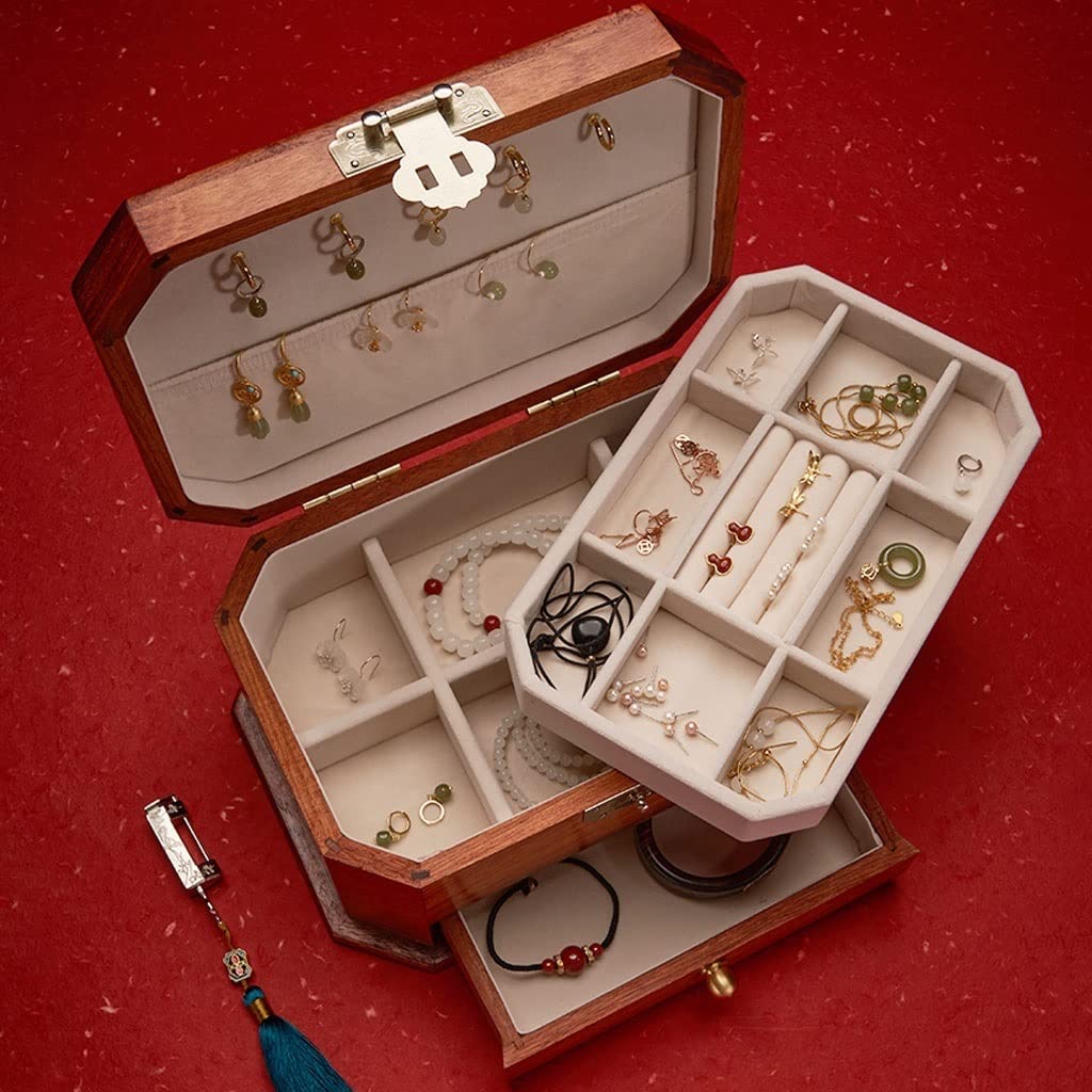 Holzabnehmbare Tabletthalterung mit Retro -Schloss tragbarer Schmuckkoffer Aufbewahrung für Ohrringe Halsketten Armbänder Ringe Halter CA (a)