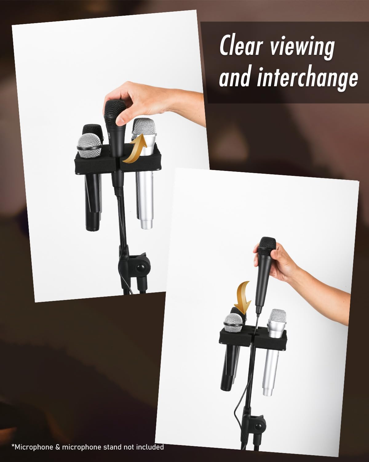 Numhag Multi Microphone Holder Holds Up to 8 Mics, Ideal Mics Holder for Stage Organization and Display, with 3/8""-16 Threaded Adapter, Aluminum, Black, Numhag_micholder_fx_8_00188