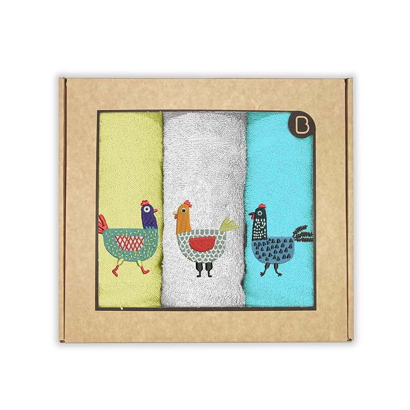 B BARCELOHOGAR Estuche 3 Paños R. A. Gallinas Bordados 50X50 Cms.