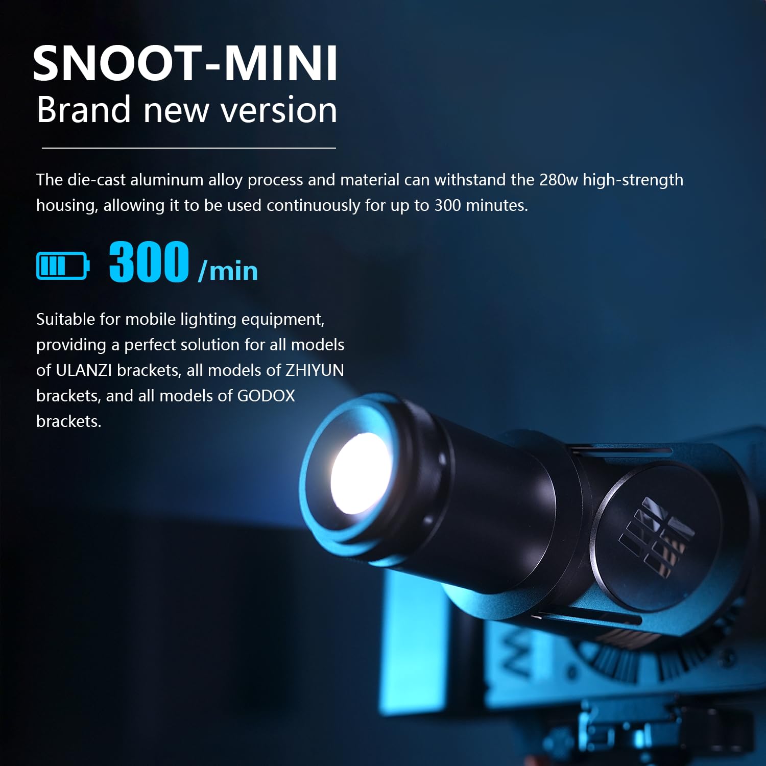 Optischer Snoot konisch, Mini-Snoot-Fotografie mit Zhiyun/Godox/Ulanzi-Halterung, Spotlight GOBO-Projektor-Aufsatz, 14 Gobos, Objektiv und Projektion für Monolight-Fotografie, LED-Licht und