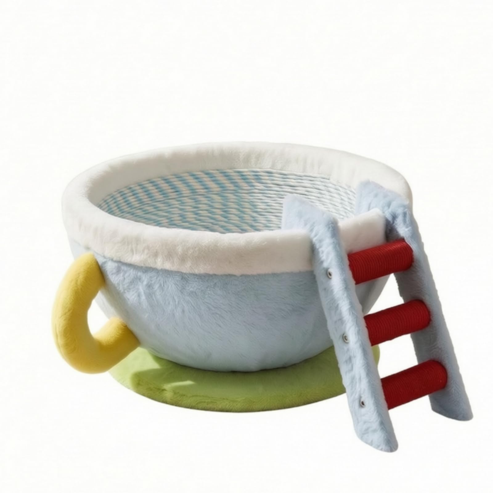 kowaku Griffoir Lit Tasse Corbeille Bol Confort Grattoir Texturé Moelleux en Peluche et Sisal Facile à Déplacer Adapté au, 40 40 21cm, Tasse À Café Bleue - Échelle en Corde Enroulée