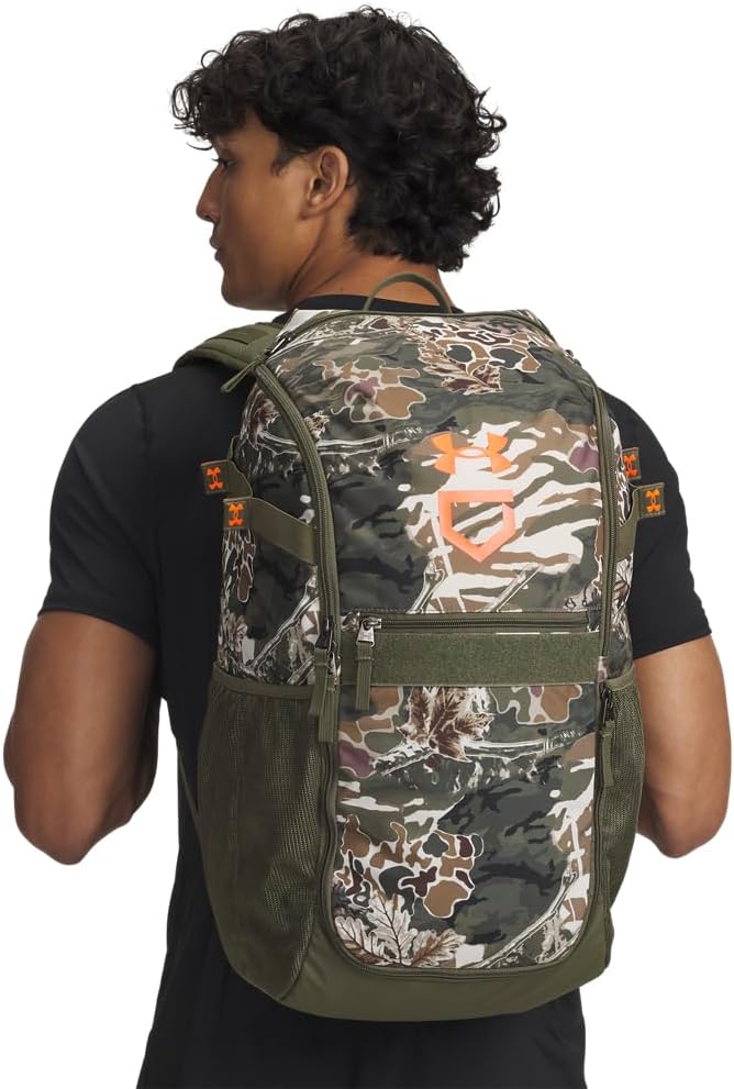 Under Armour Unisex Utility Baseball Backpack Print, (390) Marine OD Green / / Blaze Orange, One Size Fits All