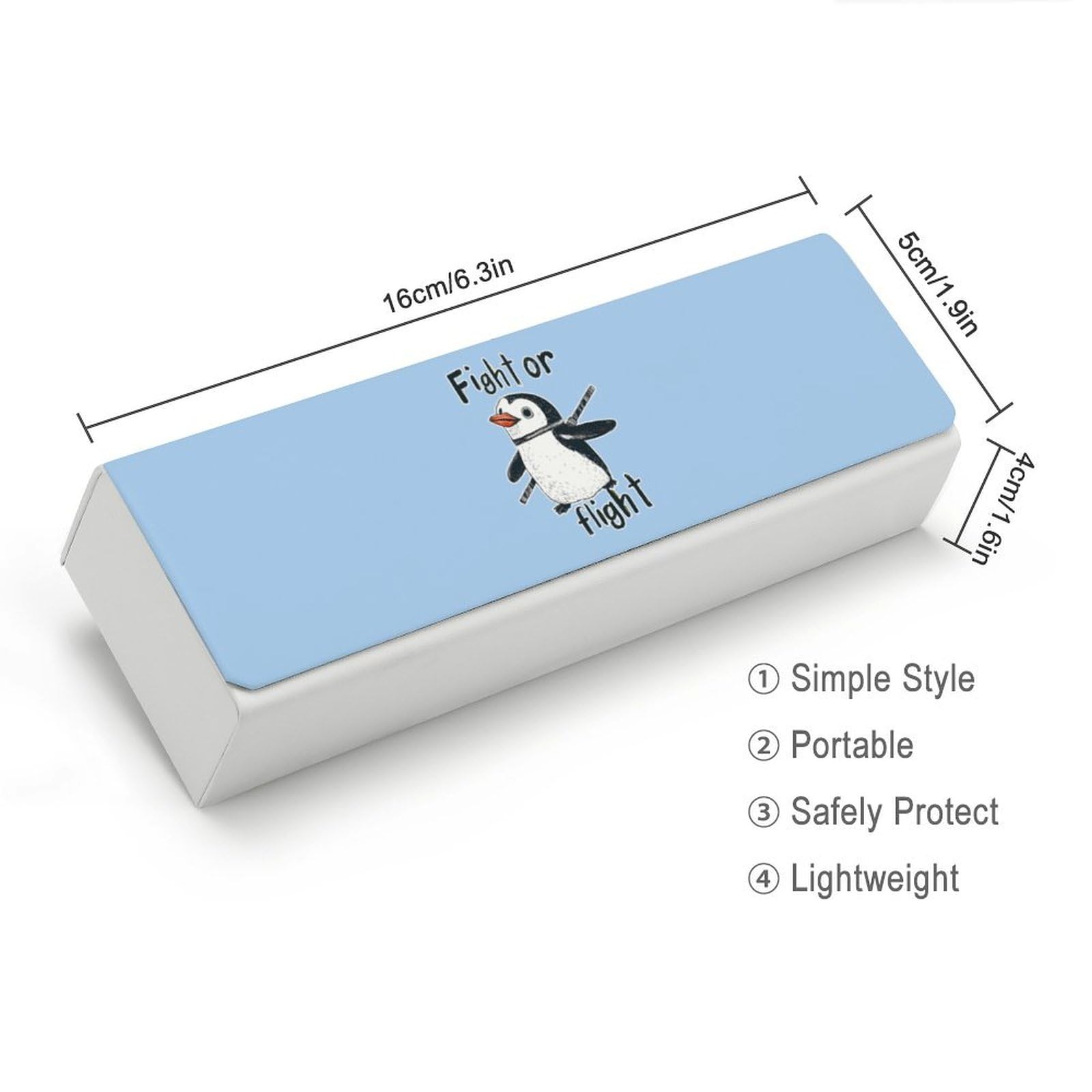 Penguins Fight Or Flight Leather Glasses Case Fashion Hard Shell Portable Sunglass Organizer Eyeglasses Case for Mens Women