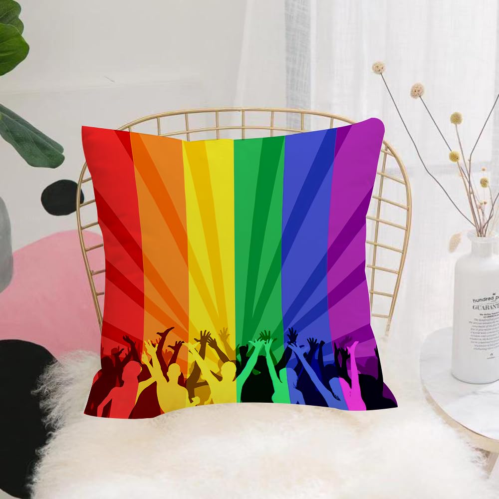 HYOSXW Cushion Cover,Throw Pillow Case Home Decorative for Living Room Bedroom Sofa Chair 16X16 Inch,Pride Decorations,People Celebratingnational Day for LGBT Community Colorful St,Pillowcase 40X40cm
