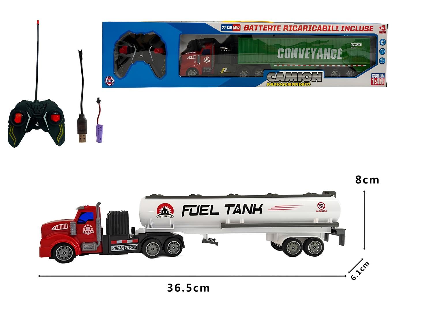 Camión teledirigido para niños con luces Led Camión teledirigido RC con Remolque Tanque Puerta Contenedor Battery Pack Carga USB Tir Camión Articulado Transporte Motriz Sujeto aleatorio (a)