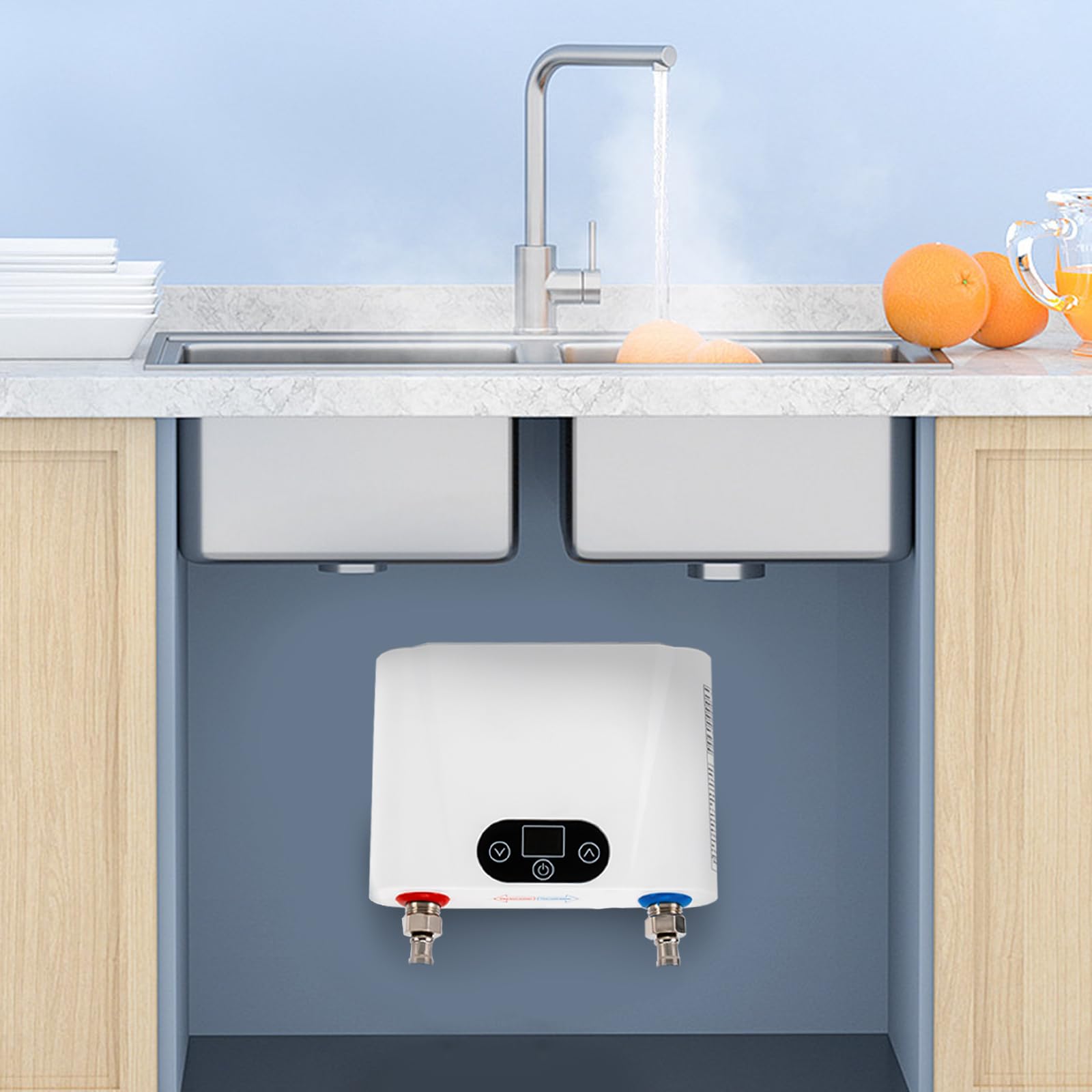 Scaldacqua elettrico istantaneo, piccolo scaldabagno istantaneo, 220 V, mini dispositivo da cucina da 5,5 kW, rubinetto da parete con indicatore di temperatura a LED, per lavabi a mano, cucina