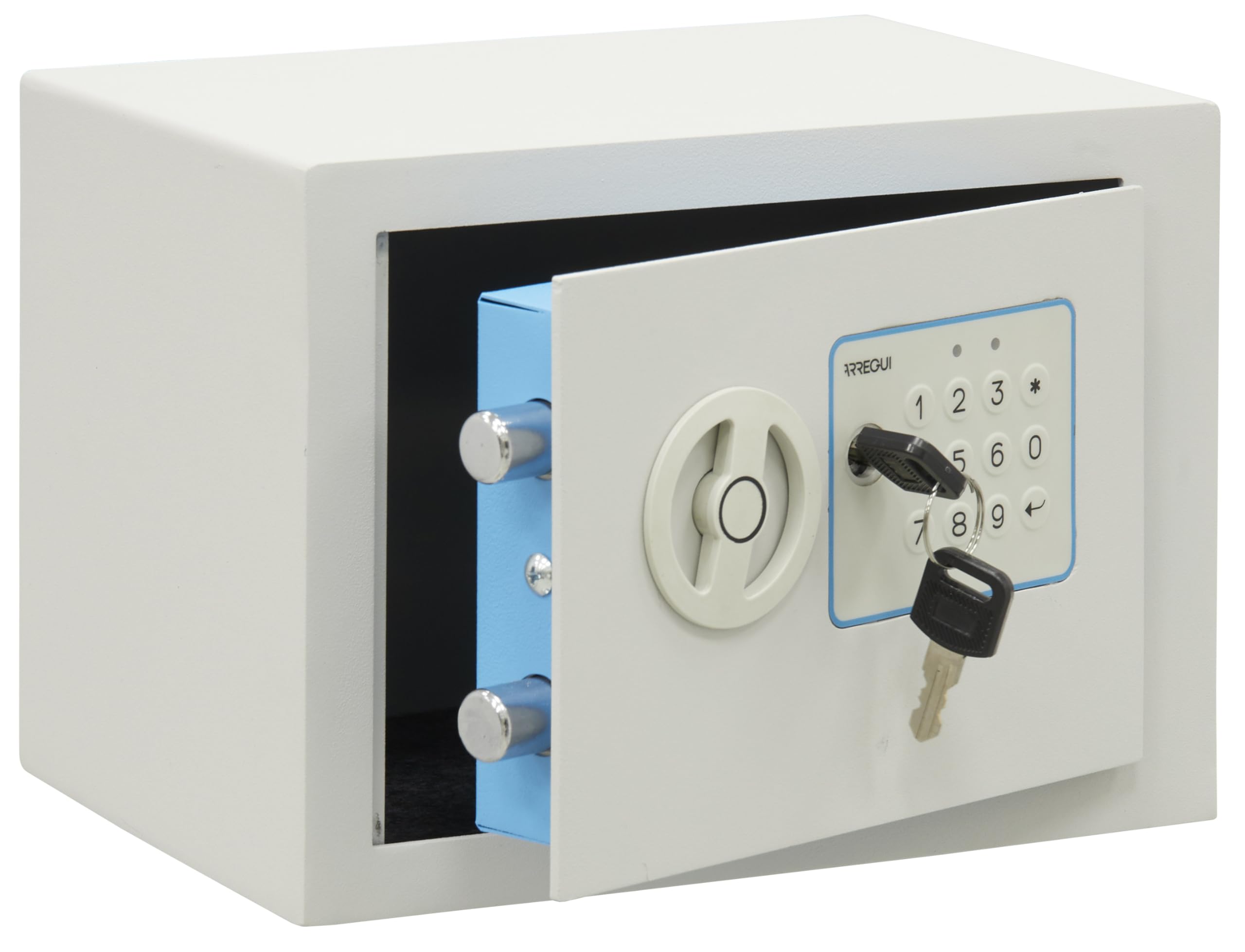 ARREGUI Blue 650100B Cassaforte Elettronica da Armadio in Acciaio | 17x23x17 cm | 5 L | Cassetta di Sicurezza per Casa e Ufficio | Tastiera con Codici Programmabili | con Chiave di Emergenza | Bianco