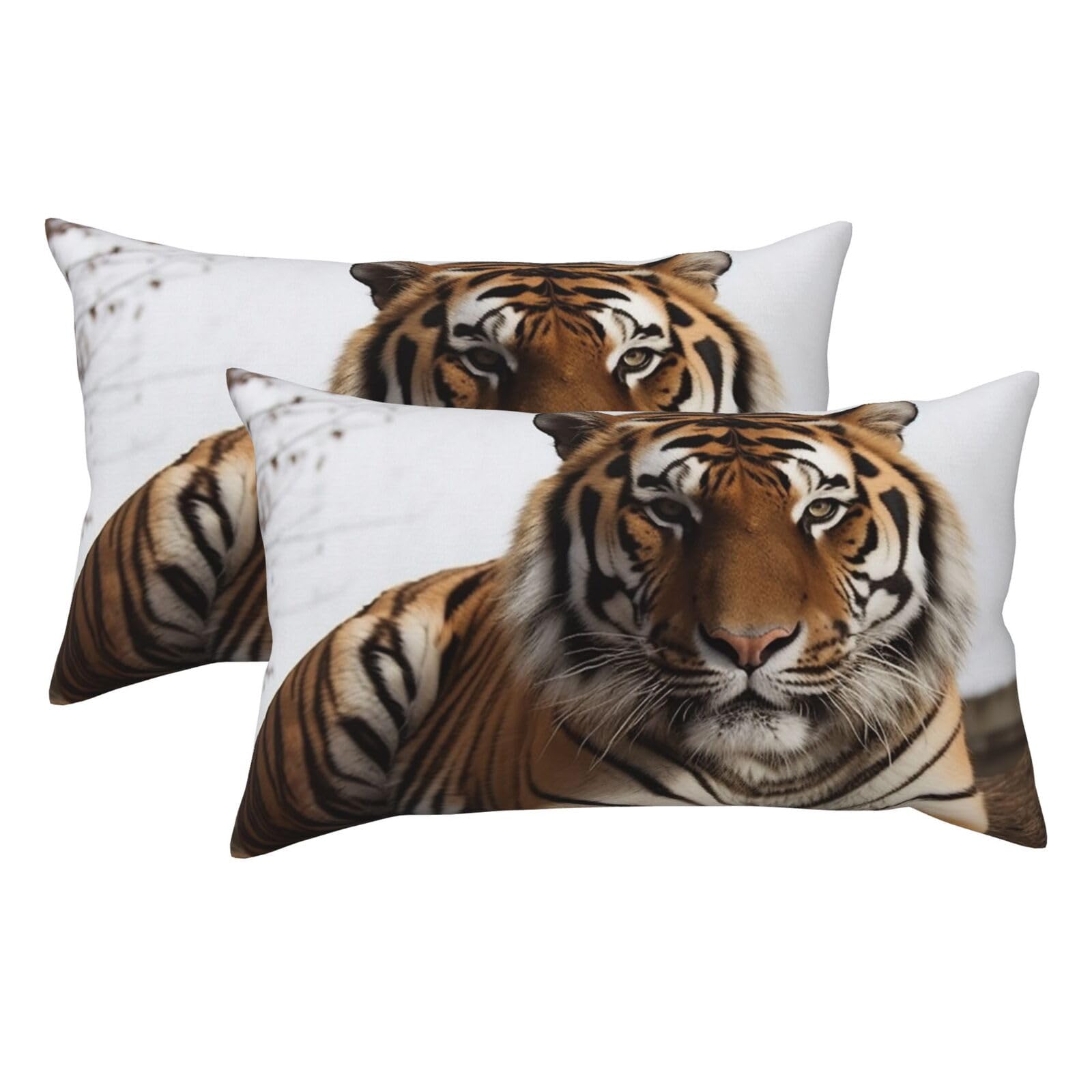 2 Pack King Pillow Cases with Hidden Zipper, Soft Breathable Pillow Covers for Hair and Skin, Big Tiger Pillowcases 20"x36" Bed Pillow Protectors Cover for Sleeping Gifts