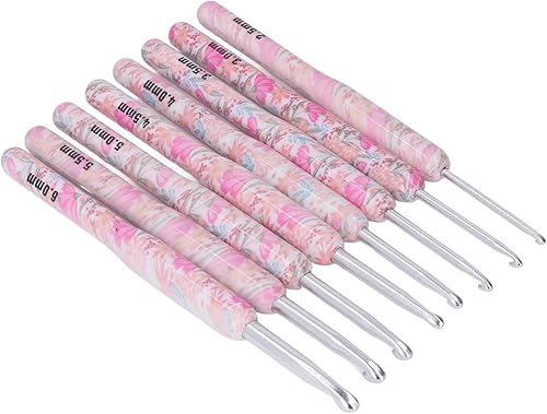 Miniatura 4 de Fdit Juego de ganchos de ganchillo, gancho de ganchillo colorido de aluminio de impresión para bordar para coser para tejedores (flor aplastada)