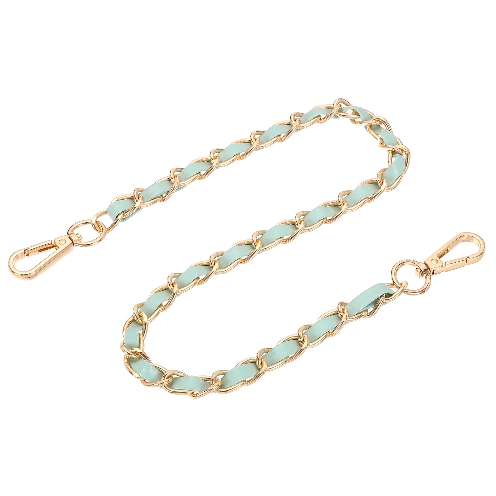 sourcing map Purse Chain Strap, 24 Inch Leather Iron Flat Chain Handbag Chains Purse Straps with Buckles for Shoulder and Cross Body Bags (Gray Strap + Gold Chain) — image 1