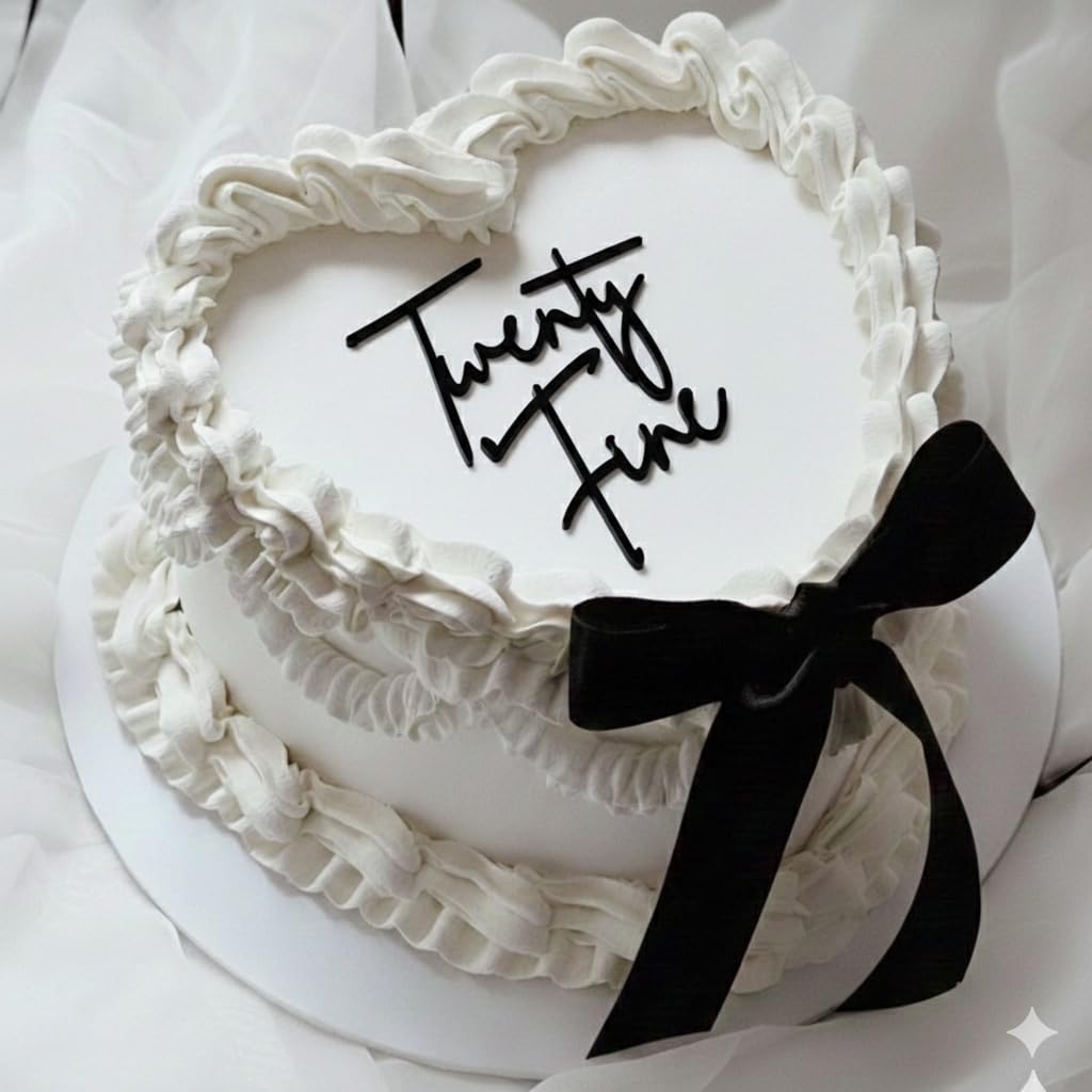 Twenty Fine Cake Charm, Black Gloss Acrylic, 3mm Thick, Premium Laser Cut Decoration for Twentieth Celebration Lambeth Style 10cm