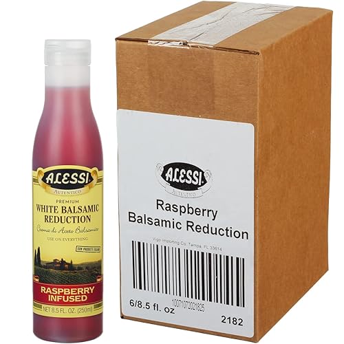 Alessi Reducción de vinagre balsámico, Autentico de Italia, ideal para ensalada Caprese, frutas, quesos, carnes, adobos, balsámico de frambuesa