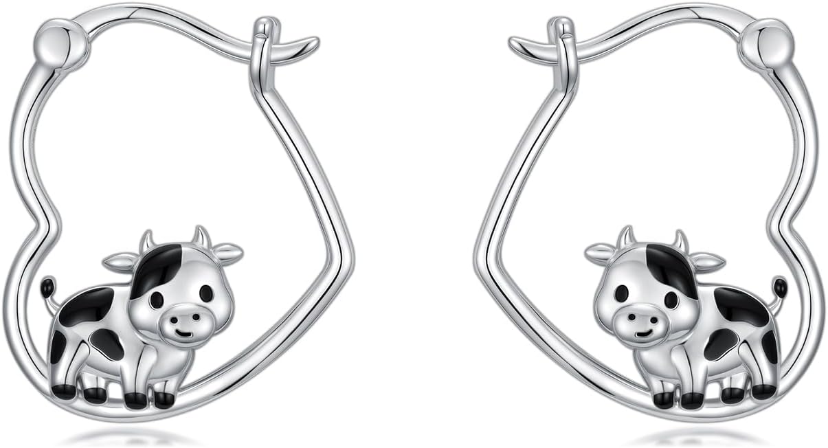 Animal Hoop Earrings 925 Sterling Silver Cow/Dachshund/Axolotl/Turtle/Bee/Hummingbird Earrings Jewelry Gifts for women