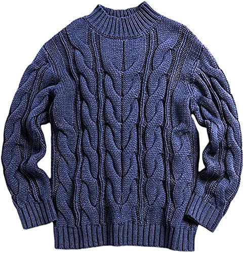 Karlywindow Mens Cable Knit Pullover Sweaters Turtleneck Loose Fit Long Sleeve Chunky Winter Pullovers4