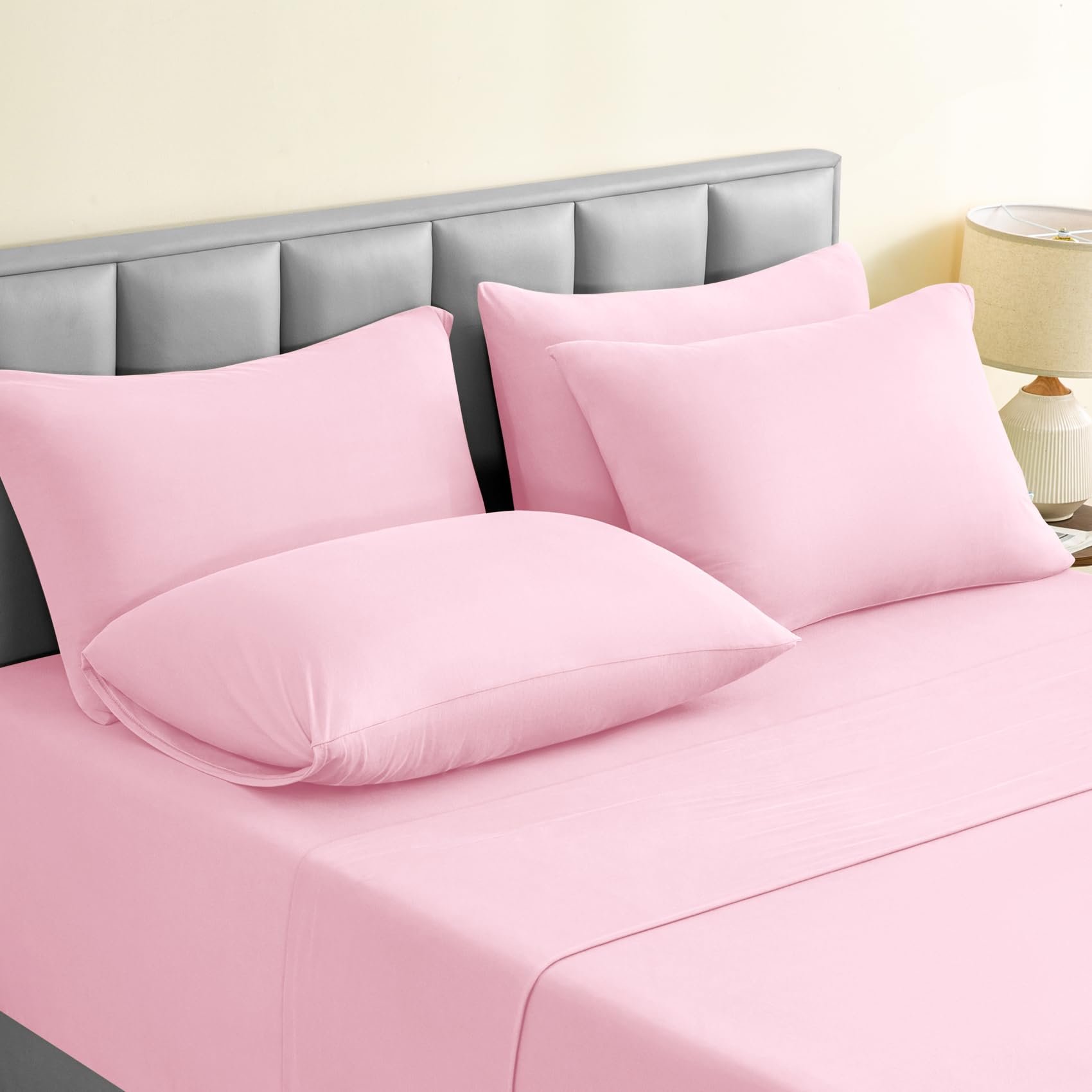 BYSURE Jersey Knit Queen Sheet Set 6 Pieces Stretch Super Soft and Wrinkle-Free Bed Sheets Spandex Blend with