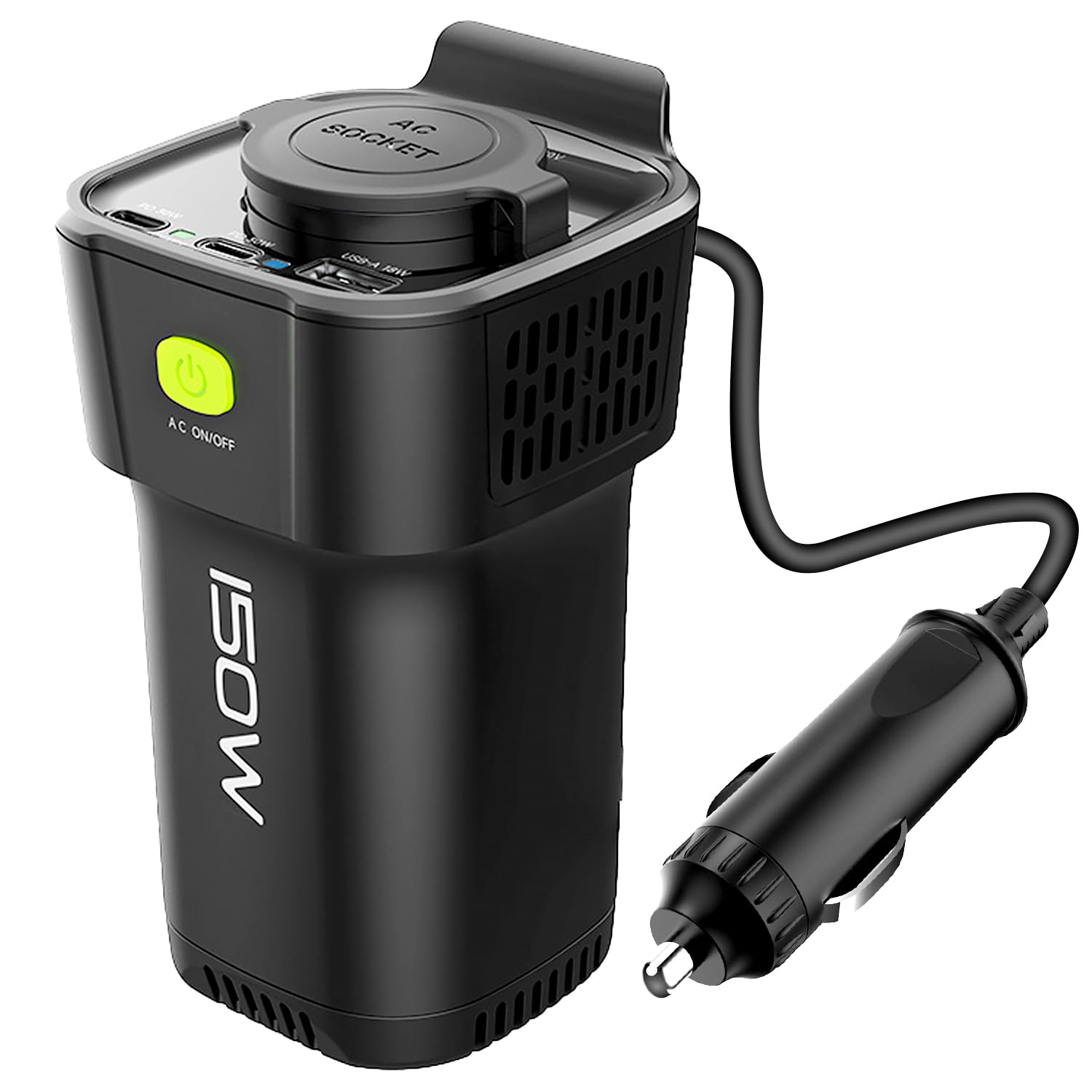inversor 12v a 220v 150W para Coche,Convertidor con Puertos Doble USB- Adaptador Mechero Coche a Enchufe-Cargue Sus Dispositivos Electrónicos en Autocaravanas,Camper Furgoneta&Coche