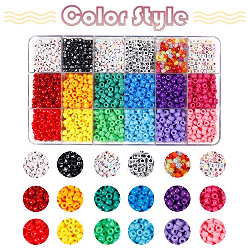 Image of 1720+pcs Pony Beads Kit 1830pcs 6 Style Letter Alphabet Beads Rainbow Plastic Pony Bead Bulk Multicolor Kandi Bead Elastic String DIY Crafts Jewelry Making Kit for Bracelets Necklaces