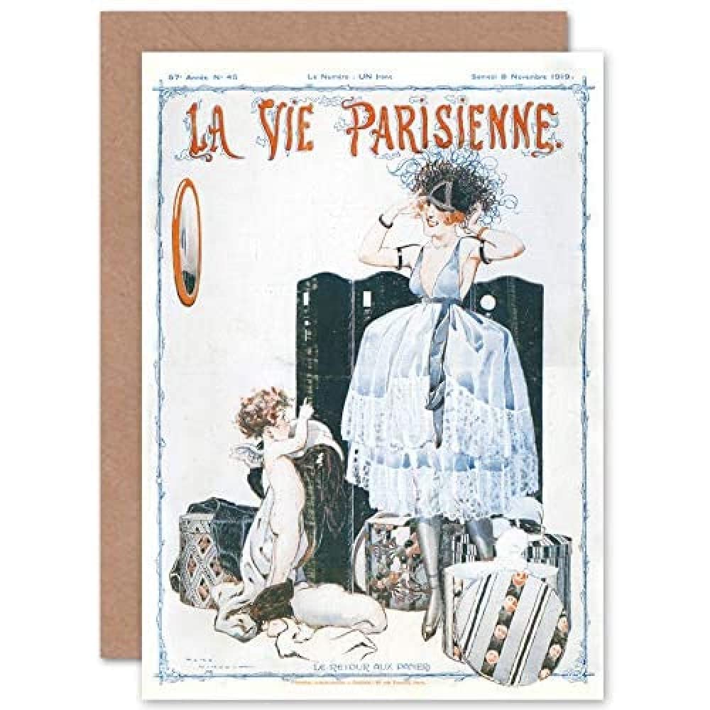 Artery8 La Vie Parisienne Trying On Hats Cherub Magazine Cover Sealed Greeting Card Plus Envelope Blank inside