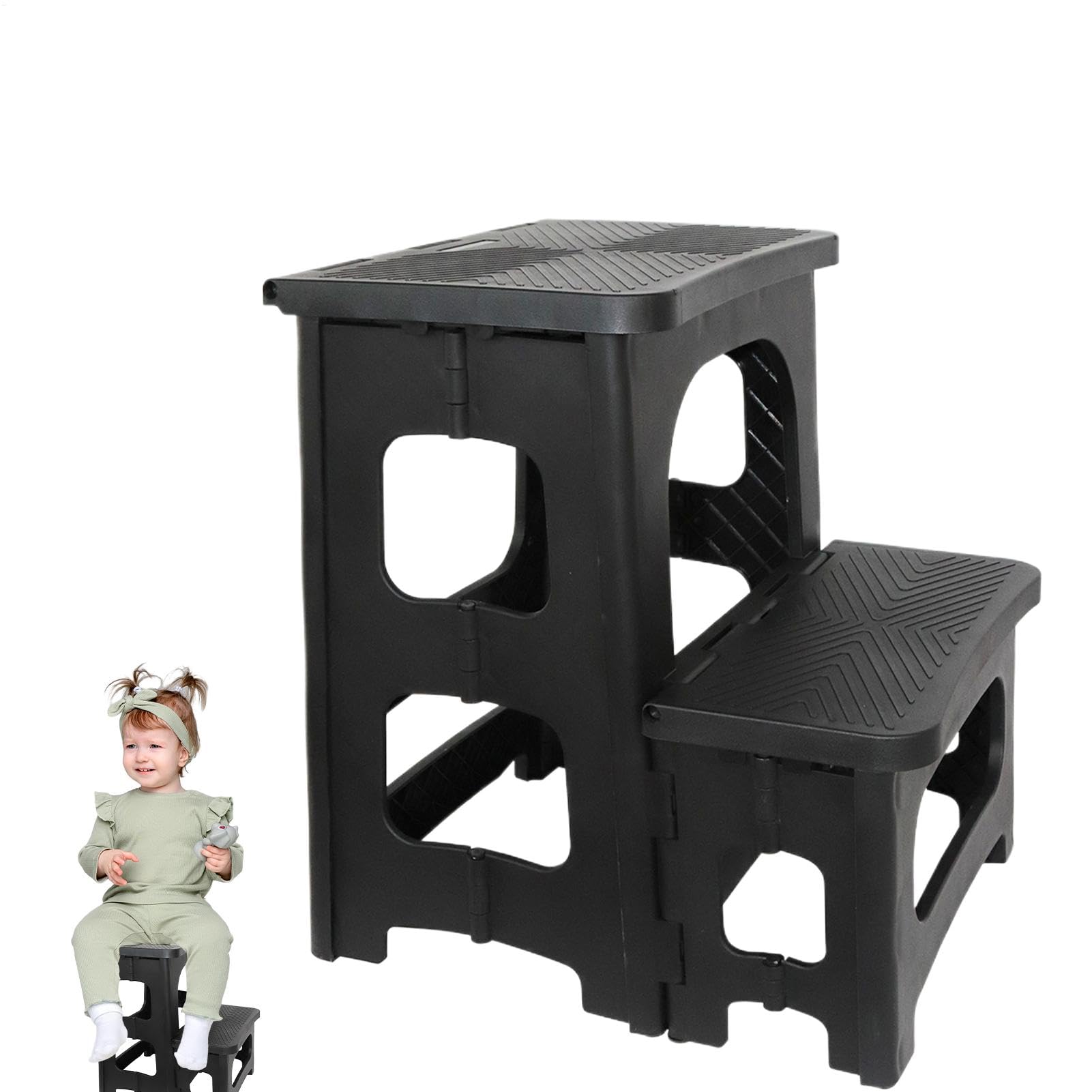 Taburete Escalón Plegable Escalera Ligera de Dos Peldaños Anchos y Plegable | Soporta un peso de hasta 113 kg Apto para Cocina, Baño, Oficinas, Biblioteca, Escalera de mano, Niños, Adultos. Tabure