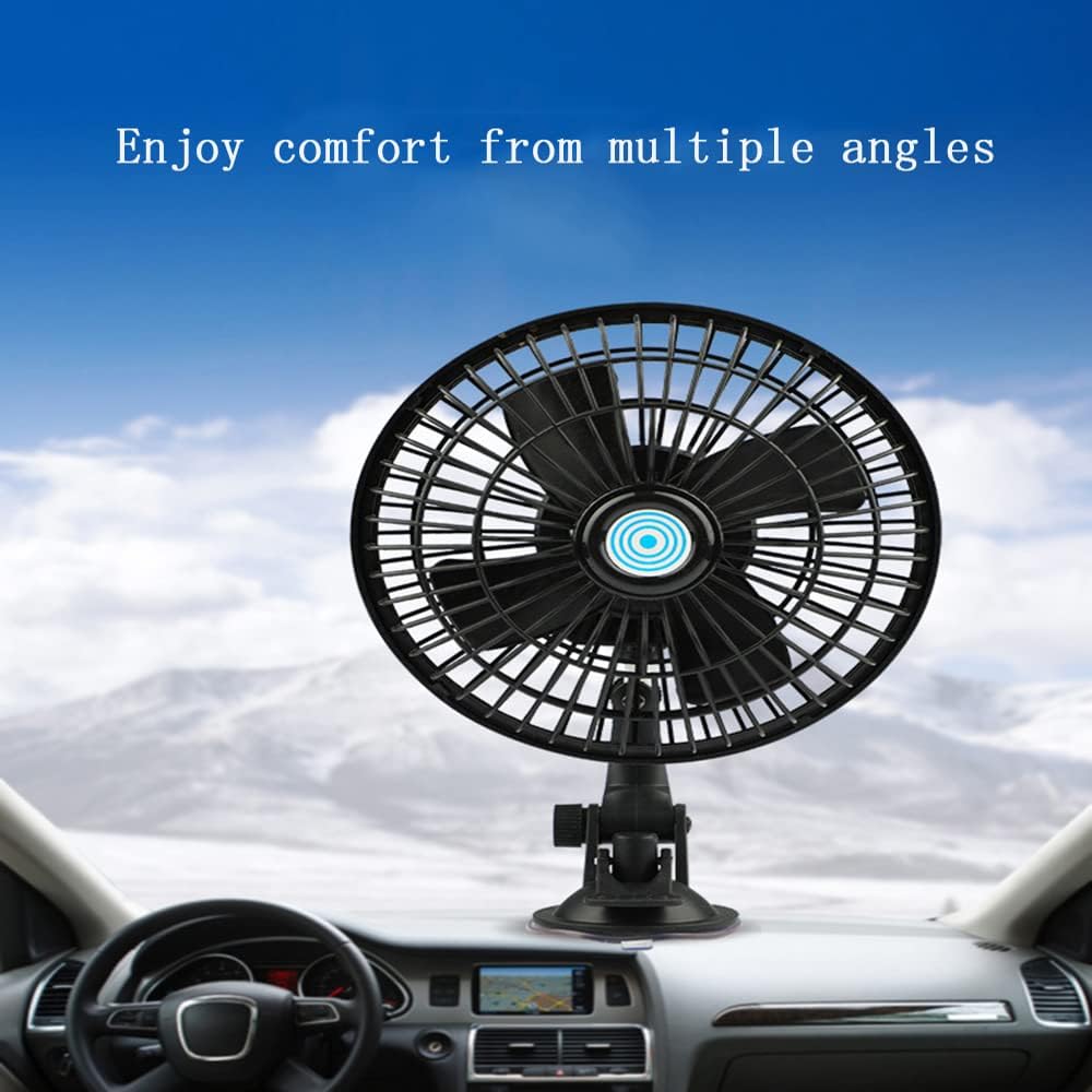 Car Cooling Fan With Cigarette Lighter Plug, 24V, Black, Modern Design, 4 Blades, Low Noise Operation, 22.5cm x 15.24cm
