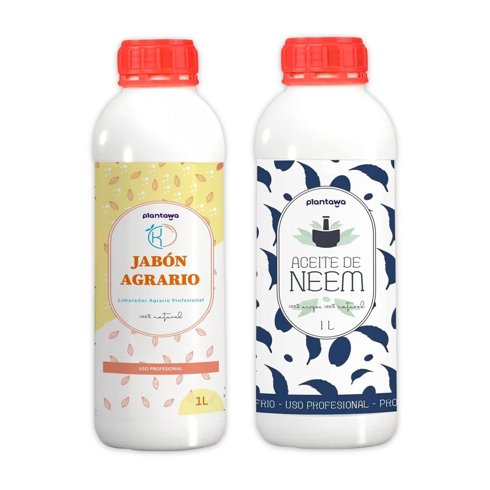 PLANTAWA Confezione risparmio sapone di potassio 1L + olio di Neem 1L, 100% naturale protezione orto, sostenibile, alta concentrazione, mosca bianca, ragno rosso, afide, cocciniglia