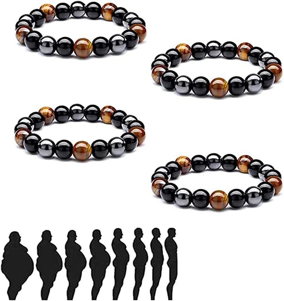 Brteyes 2Pcs Tiger Eye Triple Bracelet Triple Power Protection Bracelet Hematite Obsidian and Tiger's Eye Triple Protection Bracelets