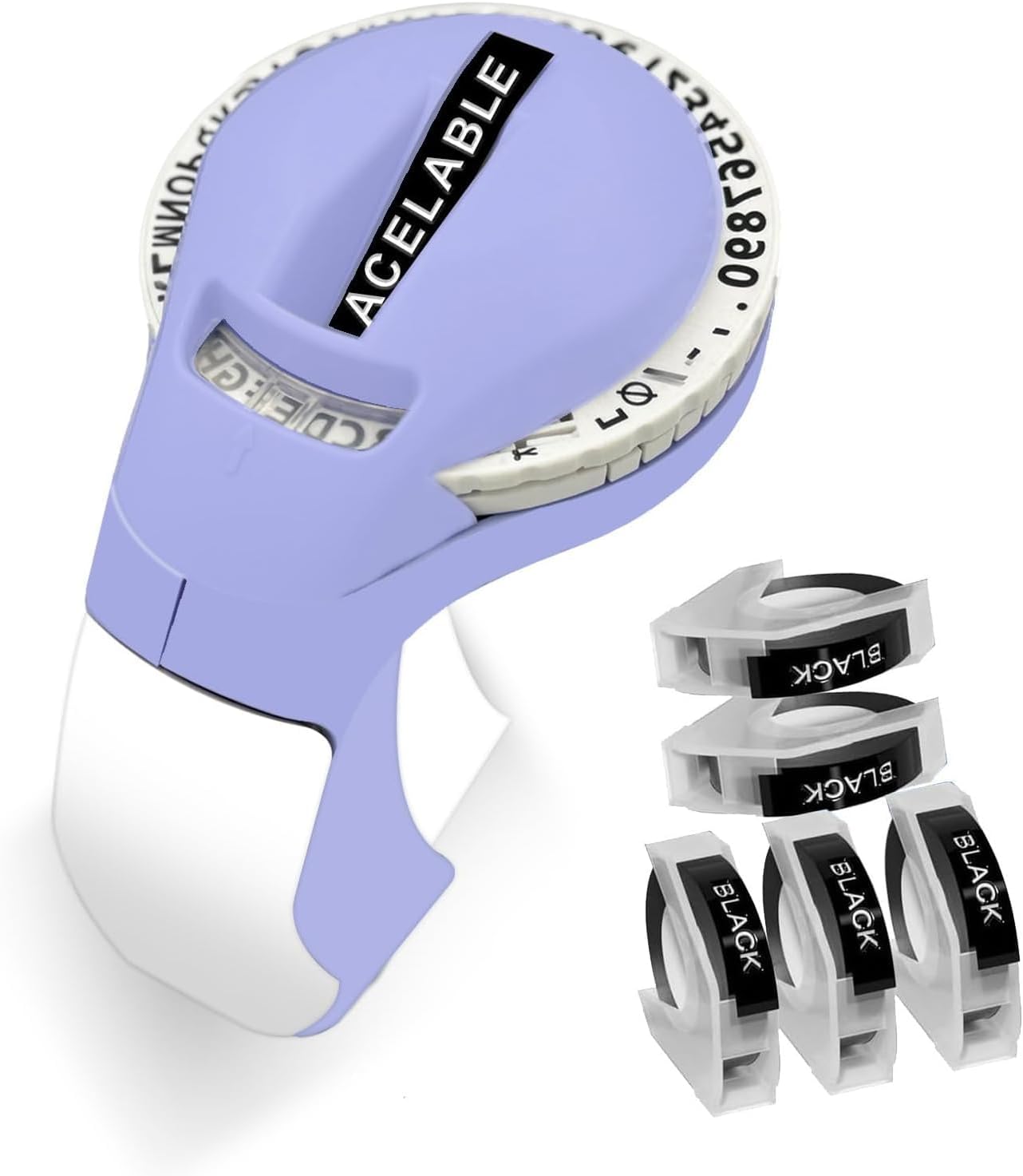 Embossing Label Maker Machine with Tapes, Portable Retro Embossed Label Maker Writer, Mini Embosser Label Maker with 5 Black Rolls Embossing Label Tapes for Home,Office and Crafting (Purple)
