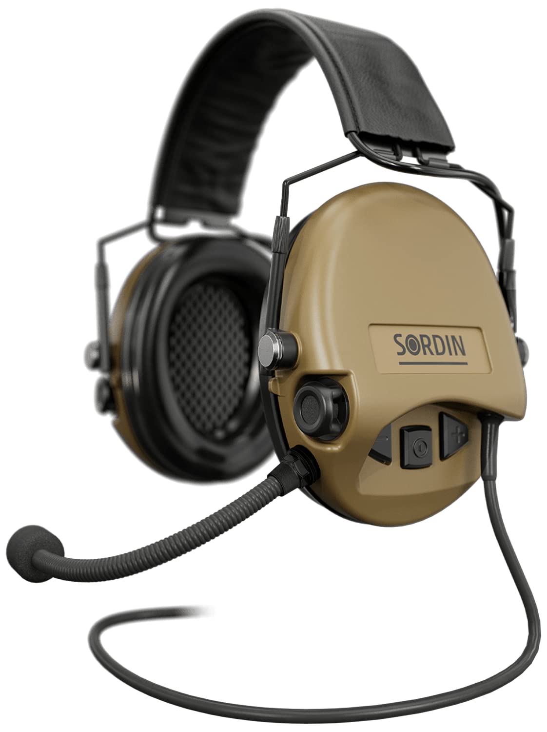 Sordin Supreme MIL CC Slim Active Ear Defenders - Leather Band & Foam Kits - Nexus Radio Downlead - Beige Ear Muffs