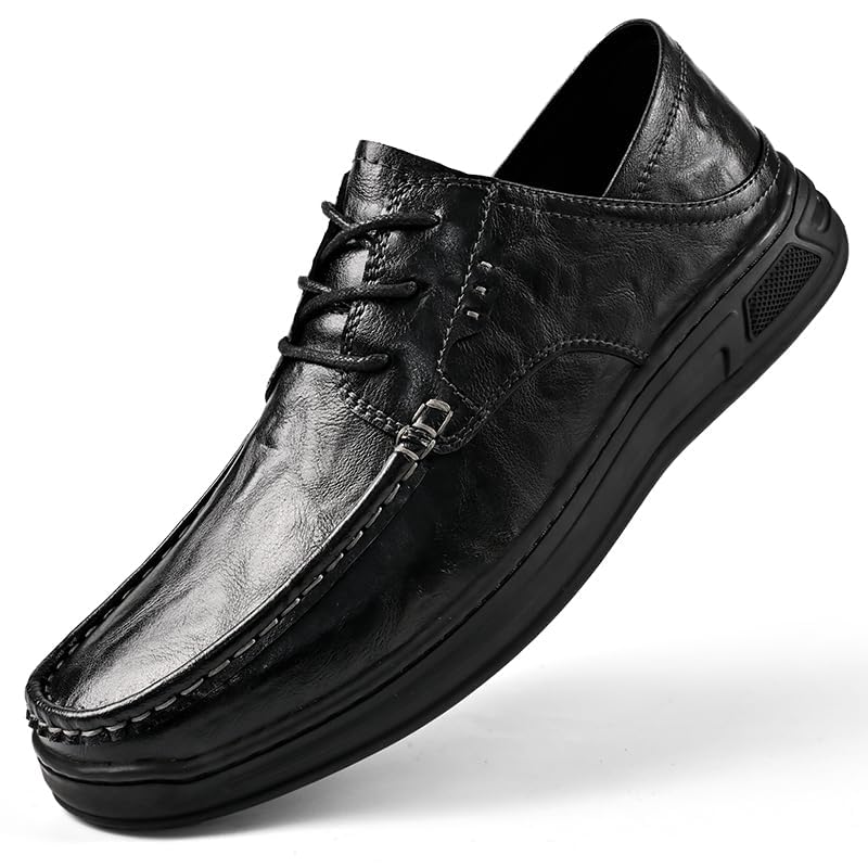 Men's Leather Casual Shoes,Walking Oxfords Soft Dress Lightweight Shoes,Hand-Stitched Comfortable Outdoor Sneakers2