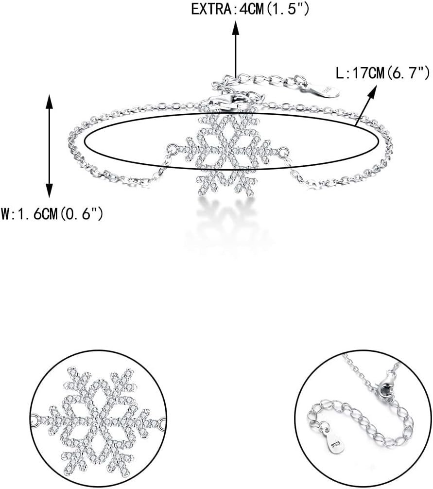 EVER FAITH 925 Sterling Silver CZ Elegant Winter Snowflake Link Bracelet Hand Accessory Jewelry for Women - Image 7