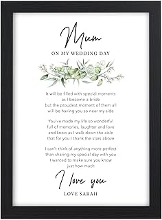 Beecreative Mother Of The Bride Gifts, Personalised Gift From The Bride, Mum On My Wedding Day Poem, Mam Mom Of The Bride, Eucalyptus Greenery A5 A4 Print