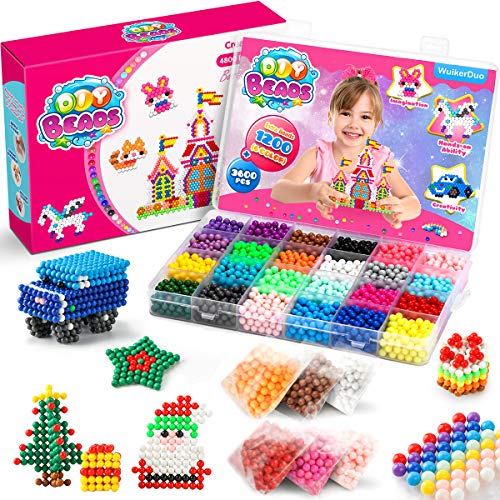 WinWonder Juego de Perlas de Recarga, 4800 Piezas de Perlas de Bricolaje, 24 Colores de megaperlas para niños, Modelado de Perlas de Bricolaje, con el Kit de diseño para niños con Perlas de Cristal