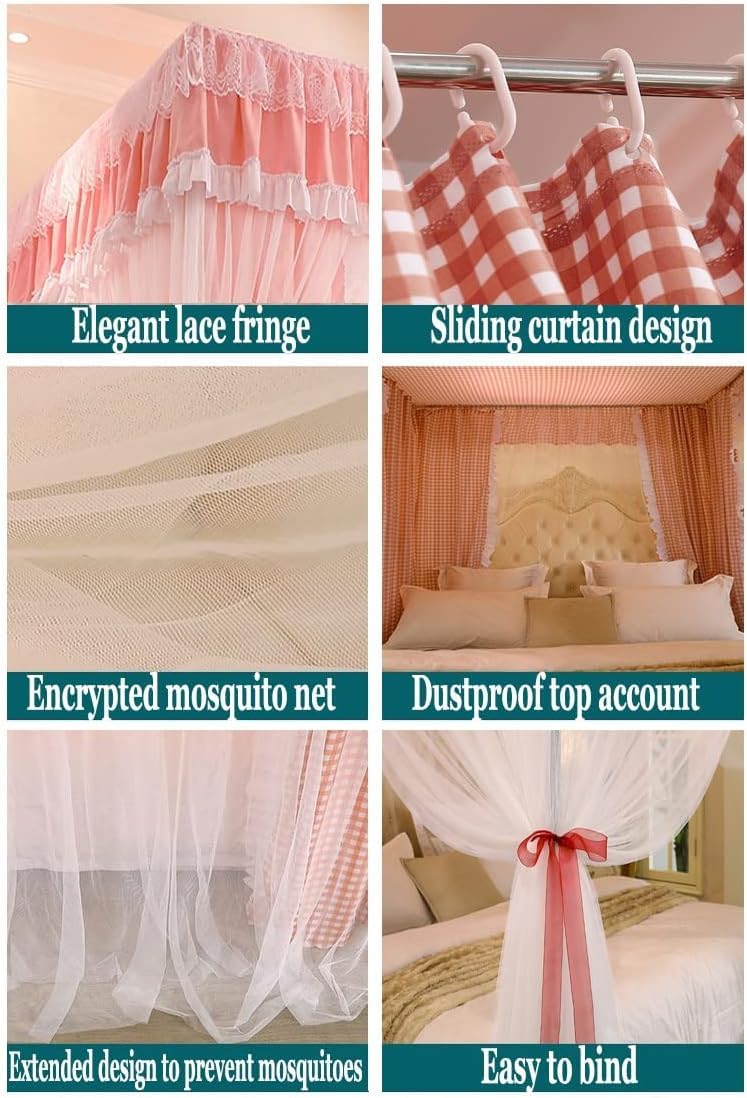 Baldaquin de lit à 4 Montants d'angle, Rideau de lit superposé Princesse avec moustiquaire, décoration de Chambre de Luxe