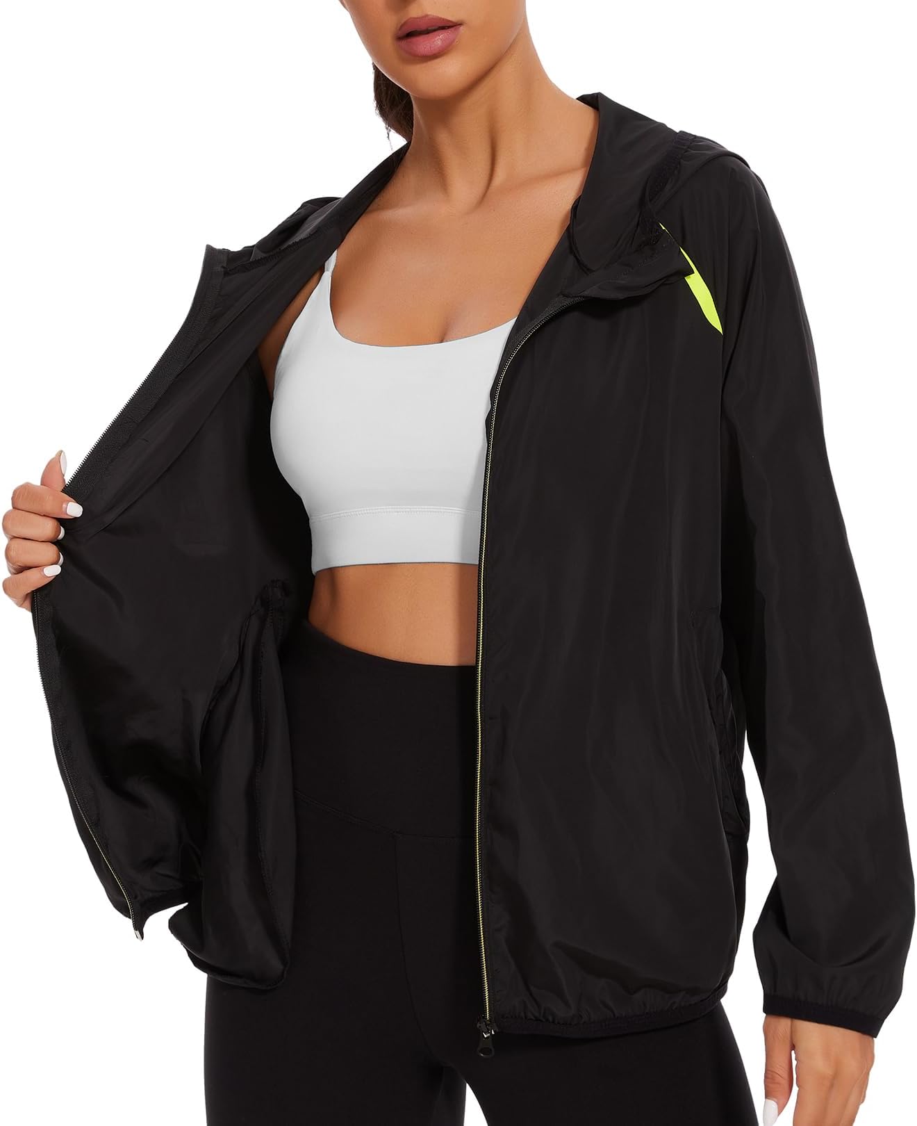 NINGMIWaterproof Raincoat with Hood Windbreaker Rain Jacket for Women Zipper Lightweight Hiking Outdoor