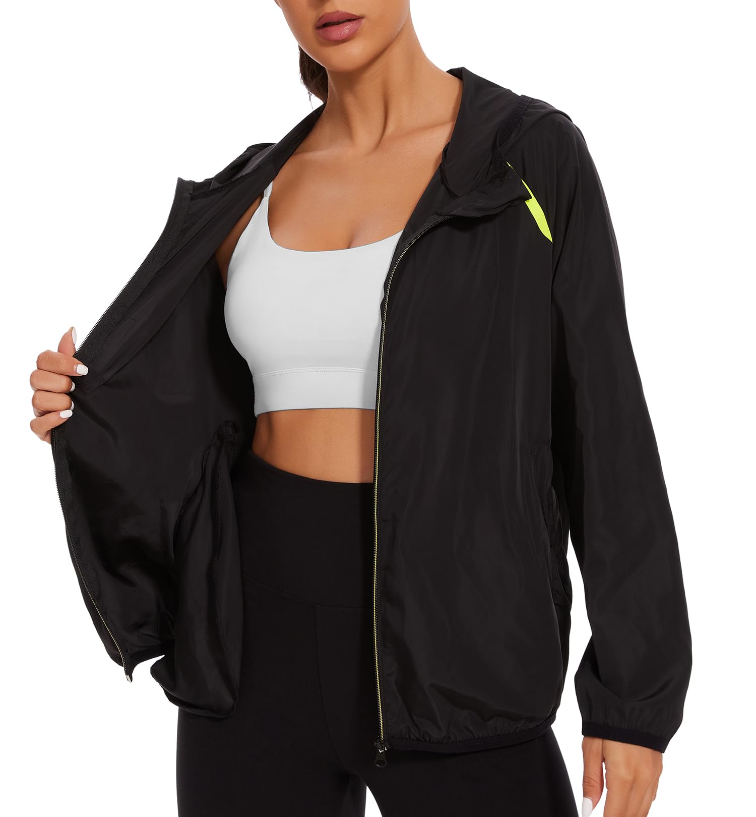 NINGMIWaterproof Raincoat with Hood Windbreaker Rain Jacket for Women Zipper Lightweight Hiking Outdoor