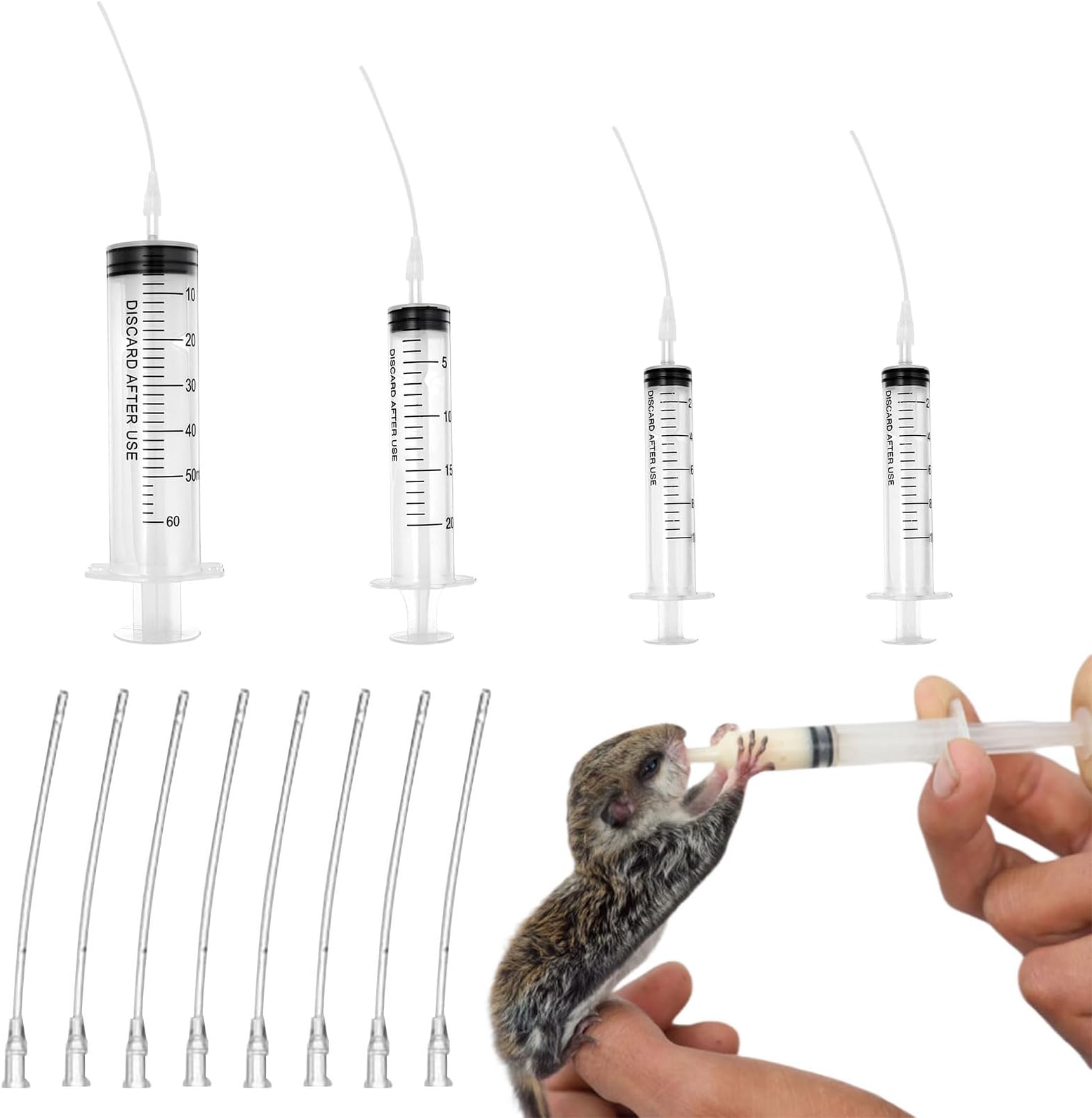 Baby Bird Feeding Syringe Set, Pet Parrot Milk Feeding Syringe with Tubes, Parrot Feeding Tubes Measuring Tools for Feeding Pets Scientific Industrial Labs… (10ml+10ml+20ml+60ml)