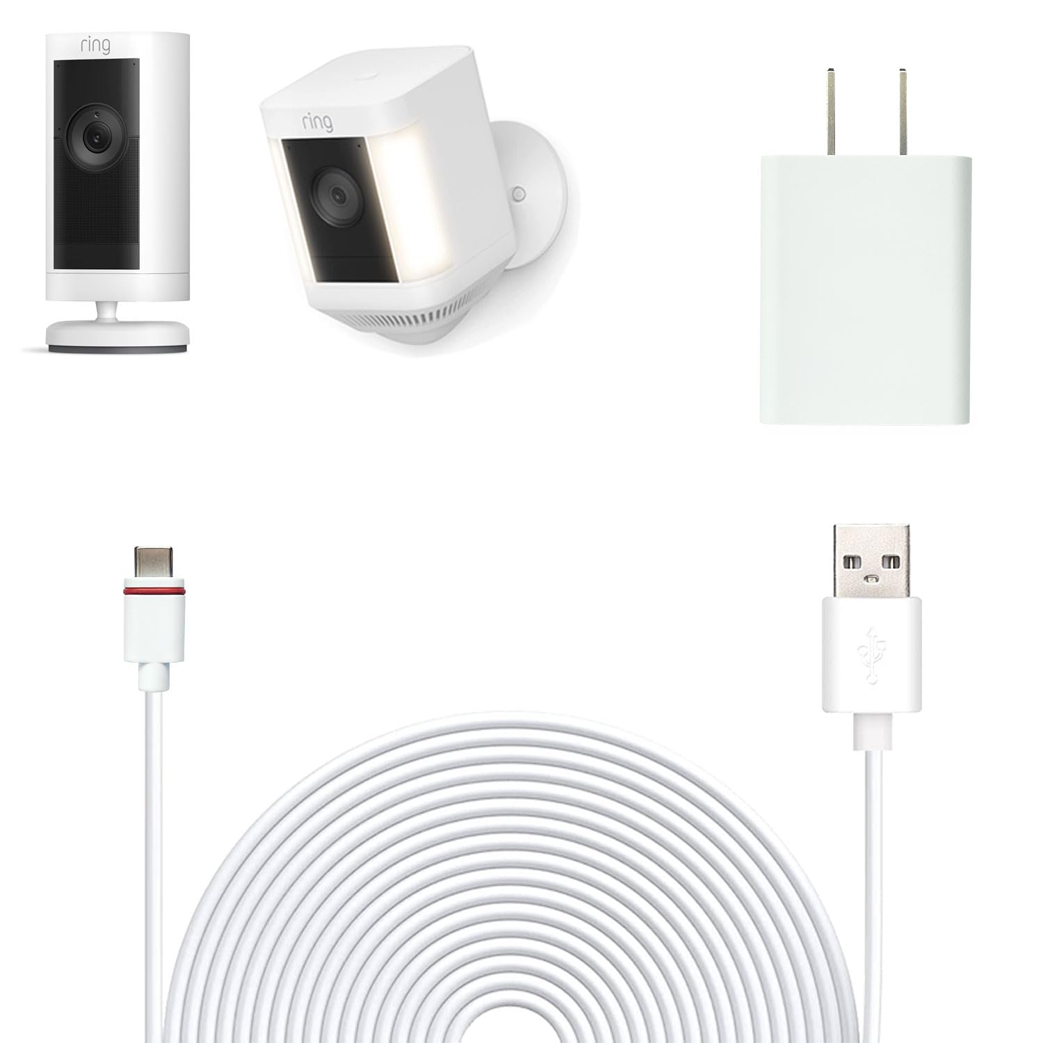 Karotto 16Ft USB-C Power Cord with Adapter for Ring Stick Up Cam Pro,Ring Spotlight Cam Plus-1PACK