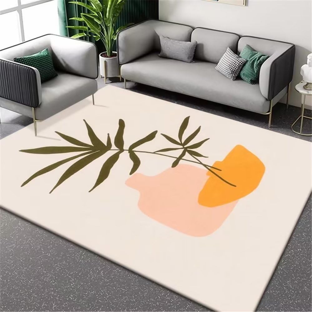Tapis de salon jaune 160x200cm avec motif de feuille abstrait