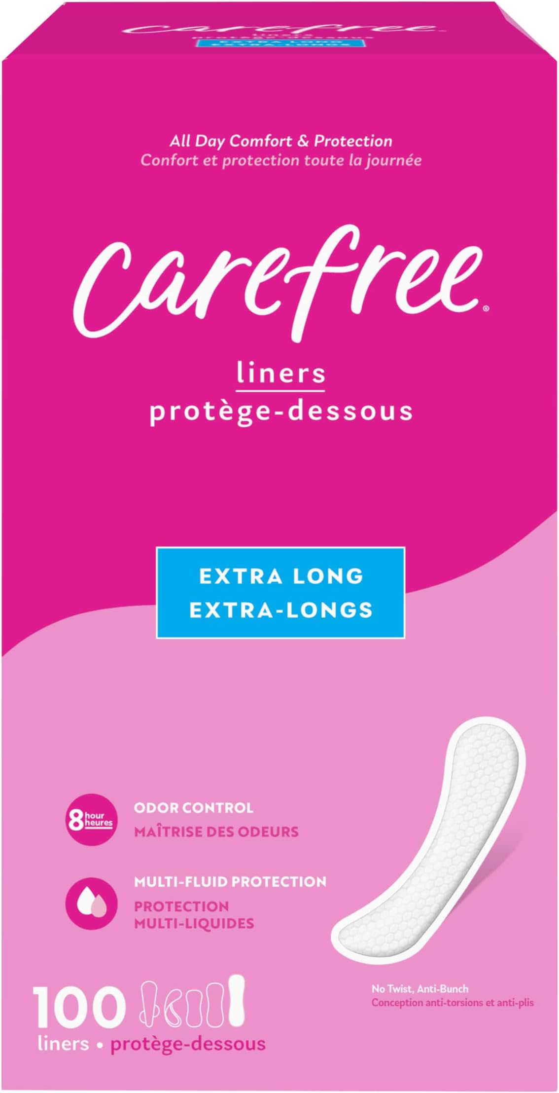 Liners, Extra Long, Unscented, 100 Liners, Carefree