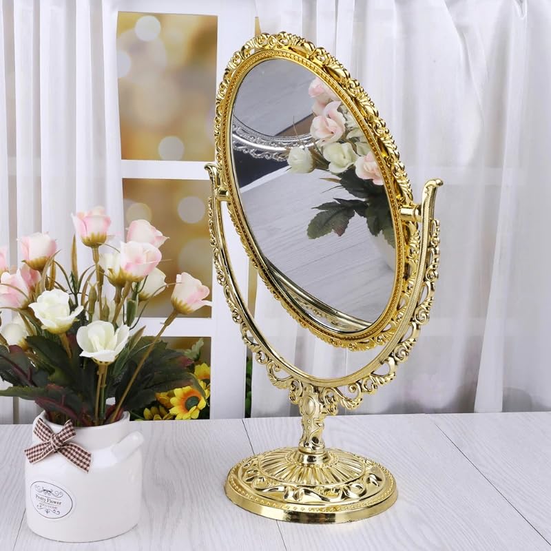 MAJIK Rotatable Double Sided Makeup Table Top Mirror for Bedroom, Salon and Home (Round Shape, Golden, Small) (B0CBV6C8JG) Amazon Price History, Amazon Price Tracker